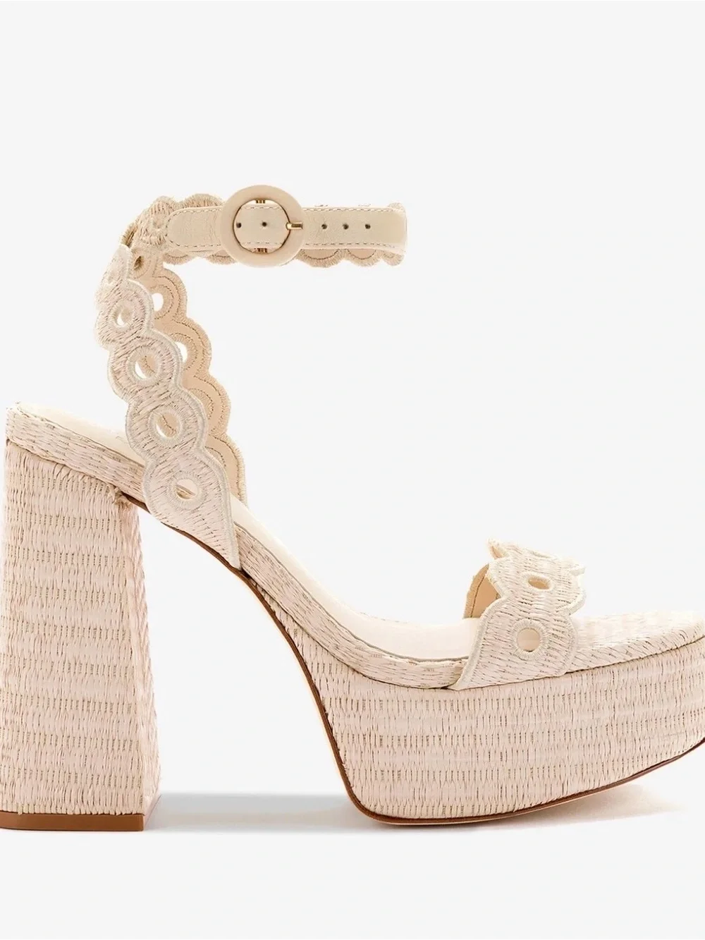 Larroude Dolly Broderie Sandal In Natural Raffia